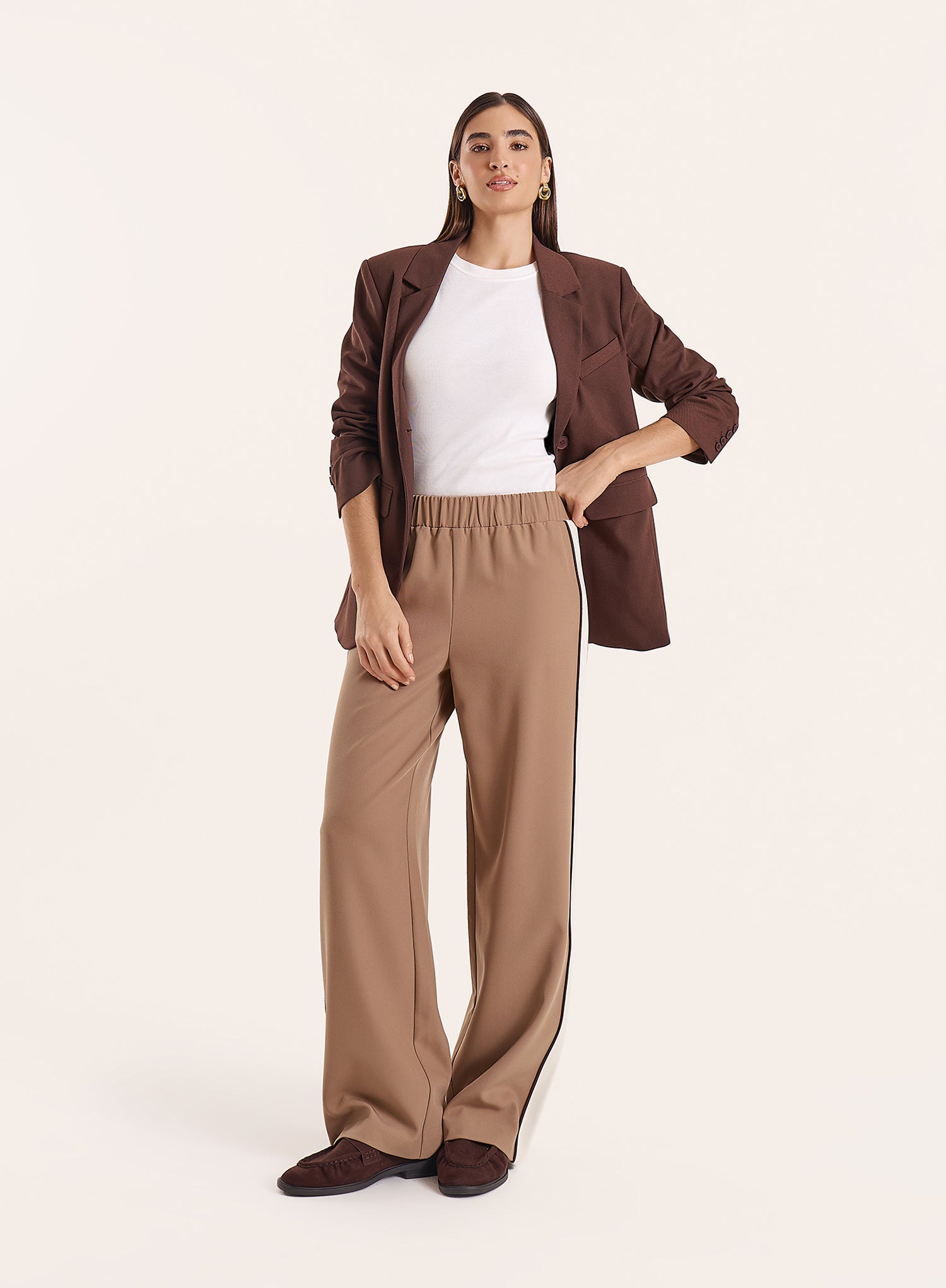 Mocha Contrast Side Striped Trousers